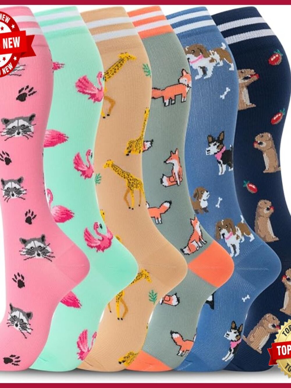 6 Pairs Compression Socks, Knee High, Support for Running, Travel, Flight